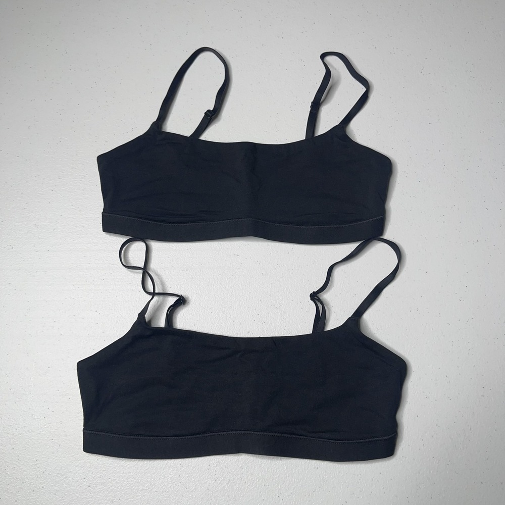 Quince Organic Cotton Scoop Bralette 2 Pack Black Womens XS Lounge Capsule NWOT